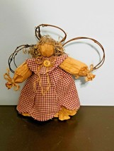 Folk Paper Country Girl Angel Tree Branch Wings Figure On Wood Stand 8 1/2&quot; Tall - £7.74 GBP