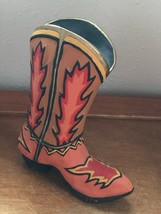 Small Orange Red &amp; Brown Painted Hollow Ceramic Western Cowboy Boot Figurine –  - £7.56 GBP