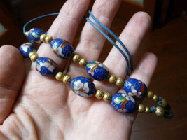#E-5) BLUE pink flower Cloisonné Eyeglass leash holder chain lanyard bea... - $37.39