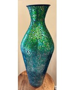 Multi-Colored Tempered Mosaic Glass Vase 20”Home Decor Sparkle Crackle - $1,639.55 MXN