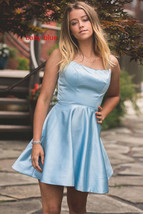 Simple Light Blue Short Homecoming Dress Graduation Party Cocktail Gown - $92.00