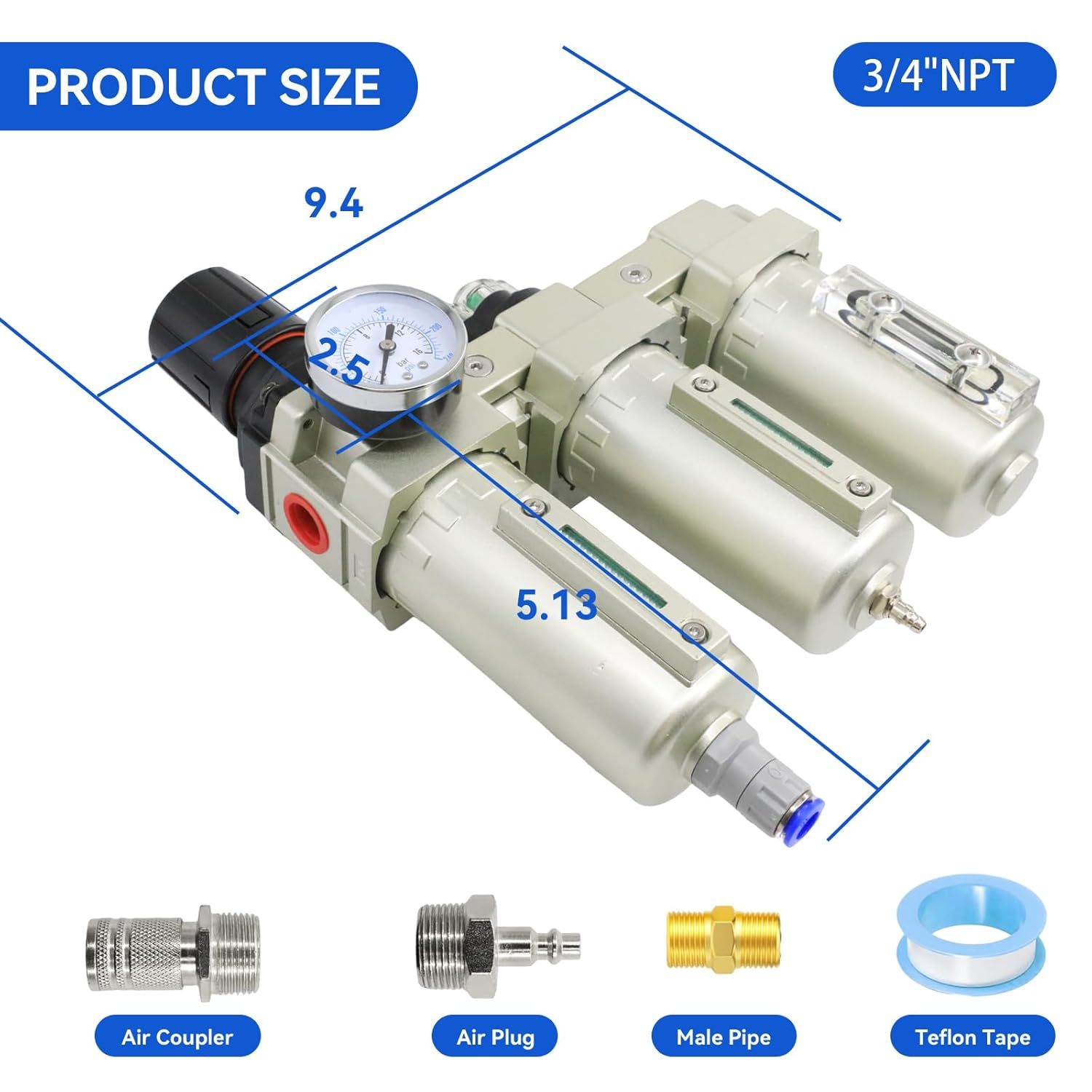 Sécheur D'air 4 étages 3/4 NPT – Pour Compresseur, Grade Industriel, Gokluuk