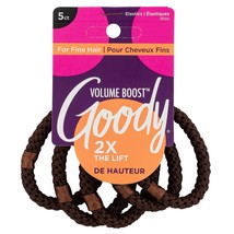 GOODY Volume Boost Ponytailers Elastics Hair Tie for Fine Hair - 5 Count, Brown - £9.10 GBP