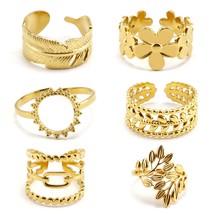 Er flowers steel rings set for women stainless steel engagement wedding ring adjustable thumb200