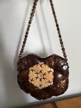 Vintage Handmade Coconut Shell Patchwork Purse Handbag Thailand Brown Ta... - $31.84