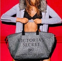 NWT Victoria&#39;s Secret Silver Glitter London New York Paris Weekender Tot... - £79.93 GBP