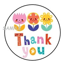 30 Thank You Envelope Seals Labels Stickers 1.5&quot; Round Flowers Cute Faces - £5.98 GBP