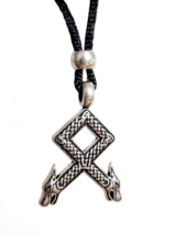 Odal Othila Rune Necklace Wolf Heads Pendant Beaded Tie Cord Viking Pendant - £6.84 GBP