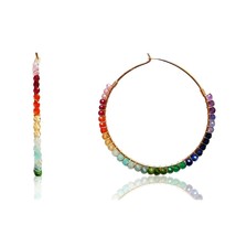 Lii Ji Rainbow Stone 925 Sterling Silver 18K Gold Color Big Hoop Earrings Tiny S - £55.00 GBP