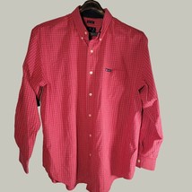 Chaps Mens Button Down Shirt XL Red Plaid Pattern Long Sleeve Easy Care ... - £11.72 GBP