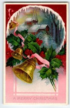 Christmas Wishes Postcard  Holly Bells Church Barton &amp; Spooner Gel Series 7002 - £5.17 GBP