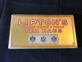 Old Vtg Collectible Lipton&#39;s Orange Pekoe &amp; Pekoe Tea Bags Tin 6&quot; x 3&quot; - $29.95