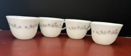 4 Corelle Pyrex Corning Gray Ribbon Bouquet Coffee Tea Cups 4&quot; Retired Pattern - $23.36