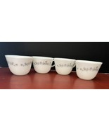 4 Corelle Pyrex Corning Gray Ribbon Bouquet Coffee Tea Cups 4&quot; Retired P... - $436.69 MXN