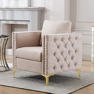 Merax Tan Modern Mid Century Living Room Chair Cozy Velvet Accent Armcha... - £387.39 GBP