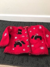 Skyr Girls Sweater Button Front with Dogs Holiday Christmas Size Small Red Black - £33.98 GBP