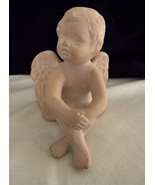 Terra Cotta Cherub Figurine Baby Angel Sitting Crossed Ankles Wings - €13,58 EUR