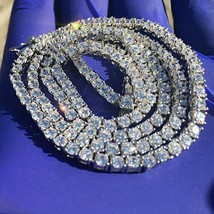 Men&#39;s White Gold Plated Silver 3mm Round Simulated Diamond Tennis Neckla... - $599.99