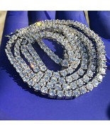 Men&#39;s White Gold Plated Silver 3mm Round Simulated Diamond Tennis Neckla... - $11,404.32 MXN