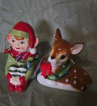 New Mr Christmas Nostalgic Ceramic Lit Reindeer &amp; Elf Ornaments - $333.61 MXN