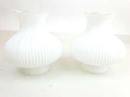 Set of 2 6&quot; Grooved Frosted Fluted Glass Light Shades VTG Bell Replacement - £62.06 GBP