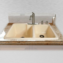 Redondo 734-5 Offset Self Rimming Kitchen Sink 33&quot; x 22&quot; x 10&quot; / 8&quot;-Almond-LOCAL - £347.21 GBP