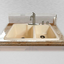 Redondo 734-5 Offset Self Rimming Kitchen Sink 33&quot; x 22&quot; x 10&quot; / 8&quot;-Almond-LOCAL - £350.15 GBP