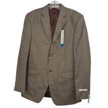 Perry Ellis Blazer Mens 38R Tan Check Polyester Rayon Sport Coat Jacket NWT - $51.29