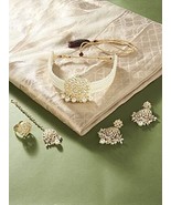 GoldTone Multistrand Pearl Choker Kundan Necklace Earring Maangtikka Jew... - £16.46 GBP