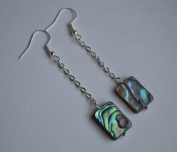 Handmade Natural Abalone shell silver plated chain earring - £11.84 GBP