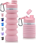 BPA-Free Collapsible Silicone Water Bottle 20oz - Travel-Friendly Pink D... - $22.19