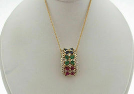 1.75Ct Ruby Sapphire Emerald Diamond Pendant 14k Yellow Gold Over Necklace - £80.90 GBP