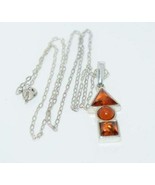 Sterling Silver Amber 3 Shapes Drop 18&quot; Necklace - £22.05 GBP