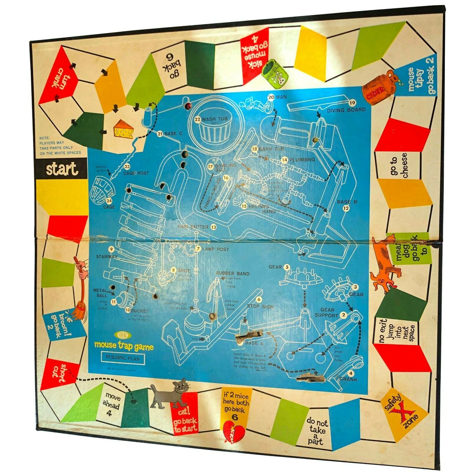 1963 Mouse Trap Board Game, AUTHENTIC ORIGINAL VINTAGE playing board (mousetrap) - $19.99
