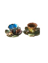 Pair of Candle Holders, Butterflys and Dragonflies on Lotus Flowers - £19.61 GBP