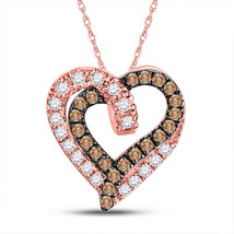 10kt Rose Gold Womens Round Brown Diamond Heart Pendant 1/3 Cttw - £194.75 GBP