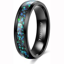 6MM 8MM Black Titanium Ring with Opal Inlay for Men Women Dome Polished Wedding  - £21.27 GBP