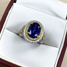 5.72 CT Corte Ovalado Azul Violet Tanzanita Diamante Pedida Anillo 14k Oro 7.36 - £4,733.01 GBP