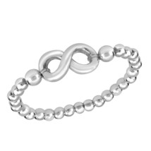 Infinity Symbol Elastic Bead Ball Sterling Silver Ring-6 - £8.12 GBP