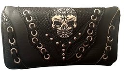 HW Collection Skull Biker Goth Punk Crossbody Wristlet Clutch Wallet - £22.37 GBP