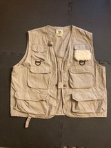 Sportfisher Fly Fishing Vest Khaki Lamb Skin Patch 6 Pockets Loops Mens sz L/XL - £9.20 GBP