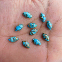 GTL CERTIFIED 8x16mm Marquise Blue Copper Turquoise Gemstone Wholesale Lot 10pcs - £17.15 GBP