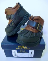 NEW Ralph Lauren POLO Dover Duck Boots Sneaker Toddler Boys 4 Brown Blk Leather - £36.80 GBP