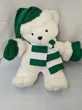 Dan Dee White Bear Plush 19 Inch 2004 Green Hat Scarf Stuffed Animal Toy - £12.67 GBP