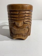 Vintage Tiki Mug Carved Monkey Pod Wood Hawaiian Polynesian Mask Cup Design - £11.60 GBP