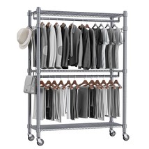 Homdox 3 Shelves Wire Shelving Clothing Rolling Rack Heavy Duty Commerci... - £189.56 GBP