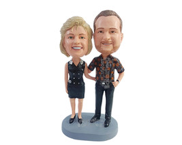 Custom Bobblehead Casual trendy couple wearng nice vintage clothe with hand insi - £119.25 GBP
