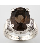 Judith Ripka Sterling Silver Smoky Quartz Prong-Set Ring Size 6.25 w/ CZ... - $3,879.36 MXN