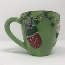 Large Oversized ONEIDA Stocking Cats 3D Christmas Holiday Green Coffee Cup Mug - £29.88 GBP
