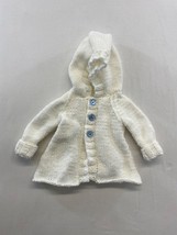 Hand Knitted Baby Button Up Hooded Cardigan Sweater White w/ Blue Buttons - £7.81 GBP